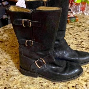 Black Frye boots in worn black